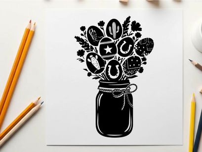 Silhouette of bouquet in a mason jar with flowers