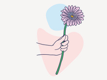 Women Hand Give a Flower, Vector Illustration