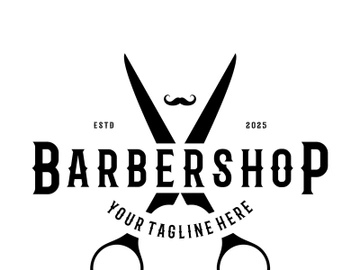 Barbershop logo vintage, retro, haircut, shaving, with scissors, shaving pole, comb, razor. for business, emblems, labels, barber shops, badges. preview picture