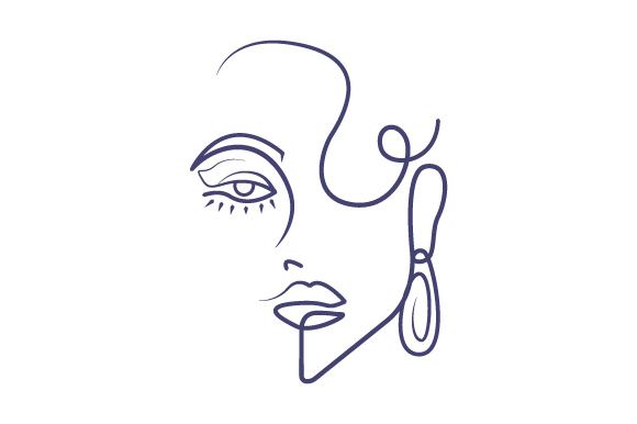Line art women faces with flowers. Social media cover