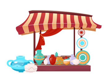 Bazaar awning with handmade ceramics cartoon vector illustration preview picture
