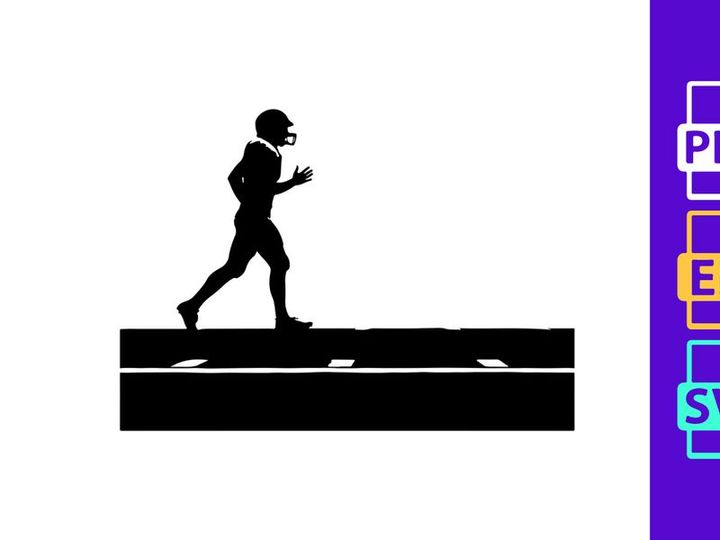 Silhouette of a football player running with the ball on a field