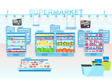 Supermarket departments flat vector illustration preview picture