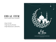Eid Al-Fitr social media post template design Premium Vector