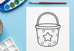 Halloween trick or treat bucket icon. Simple black and white line art for kids coloring.