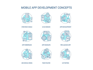 Mobile app development concept icons set preview picture
