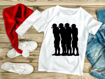 Silhouette of four american football players standing together in helmets and uniforms preview picture