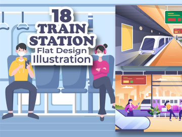 18 Train Station Flat Design Illustration preview picture