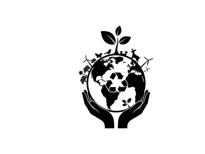Eco friendly silhouette of the earth with hands and green leaves