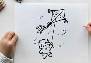 Child flying kite happy outdoor play vector illustration