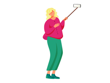 Woman takes phone selfie flat vector illustration preview picture