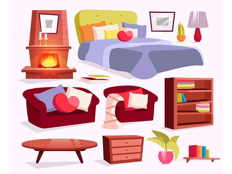 Classic furniture flat vector illustrations set