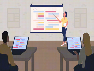 Programming course flat color animated illustration preview picture