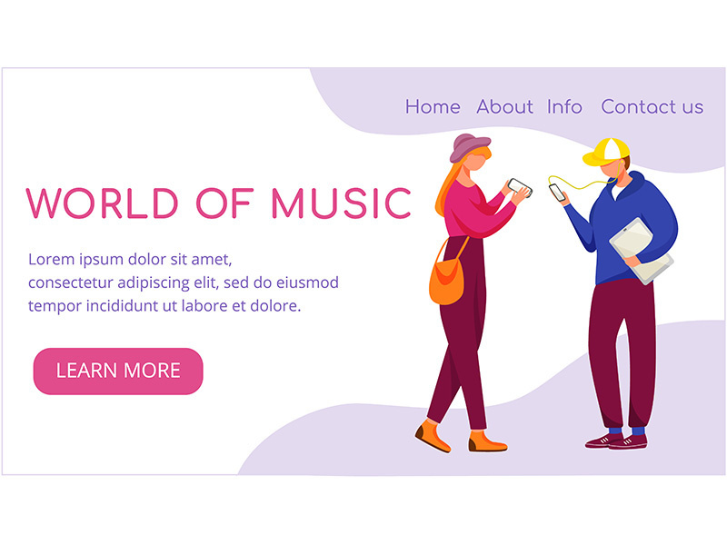 World of music landing page vector template
