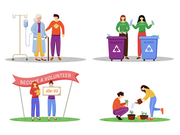 Voluntary works flat vector illustrations set preview picture