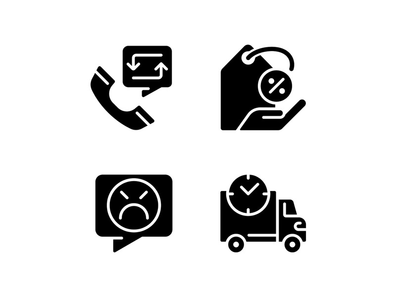 Customer help black glyph icons set on white space