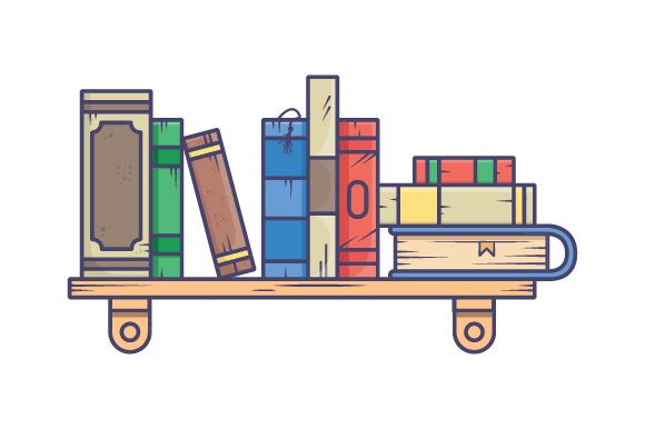 Stack of Books on the wall with bookshelves on white background vector illustration simple design
