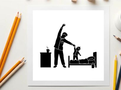 Silhouette of a man pulling a child off a bed in a bedroom