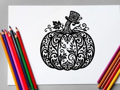 Elegant Halloween Kürbis-Silhouette mit aufwendigem Blumenmuster
