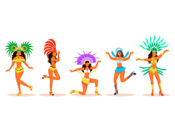 Brazil carnival dancers flat color vector faceless characters set preview picture