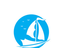 Sailboat boat on sea ocean wave with logo design simple ship