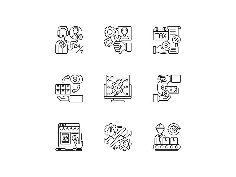 Business management linear icons set