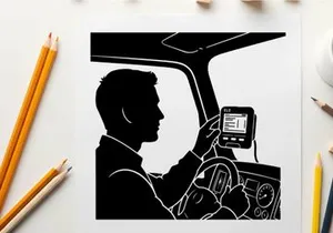 Silhouette of a man using a gps device while driving a car