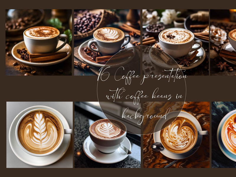 Coffee presentation with coffee beans in background