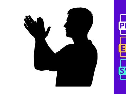 A man in silhouette with hands raised in a gesture of prayer or supplication
