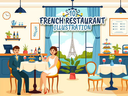 10 French Food Restaurant Illustration