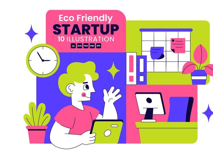 10 Eco Friendly Startup Office Illustration
