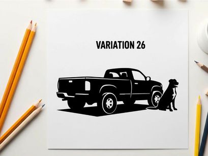 Silhouette of a pickup truck and dog variation 26 design