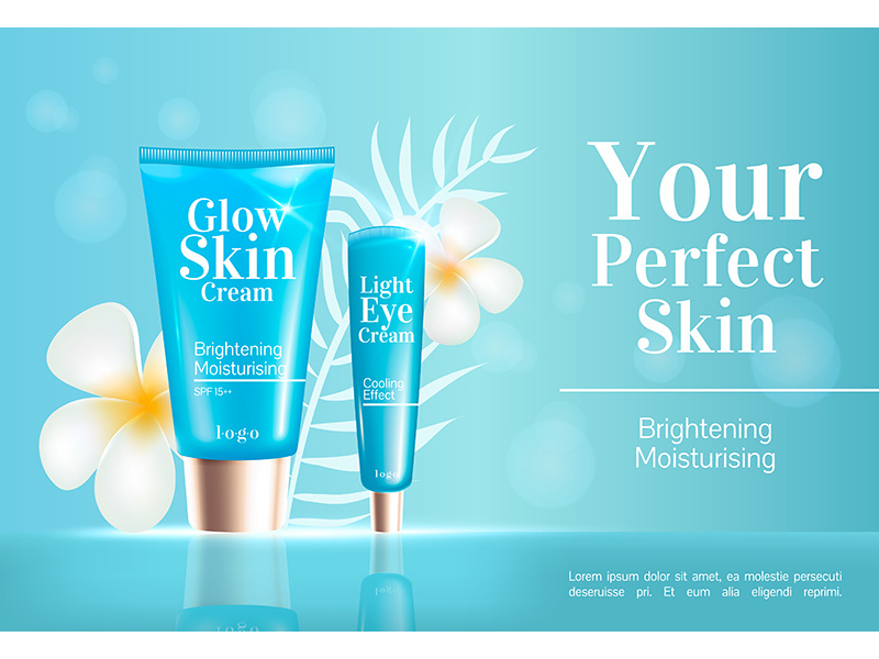 Cosmetics for your perfect skin realistic vector product ads banner template