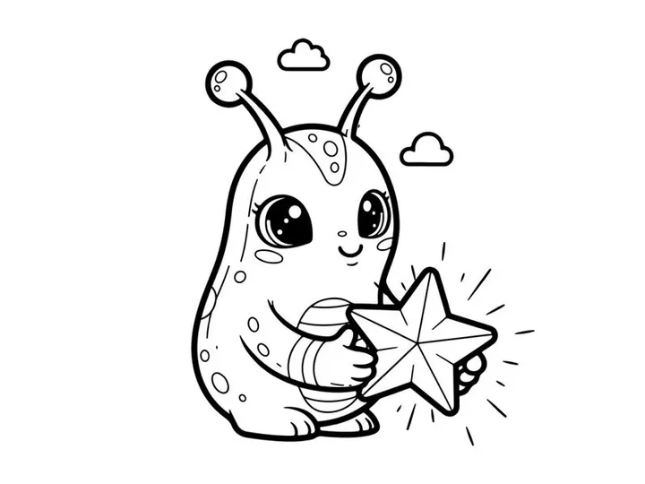 Cute alien holding star vector illustration flat design