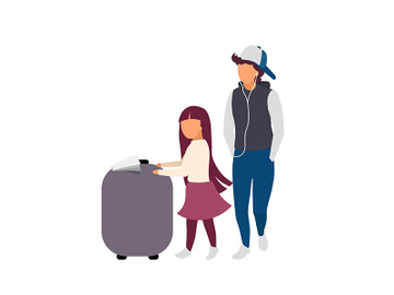 Little girl and teenager with luggage flat color vector faceless characters preview picture