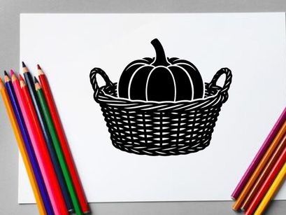 Silueta de una calabaza en una canasta tejida para decoración otoñal