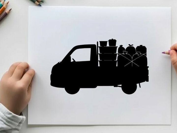 Silhouette of a van with cargo and people