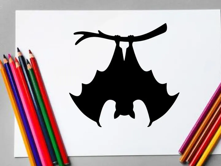 Silhouette eines Fledermaus mit ausgebreiteten Flügeln in Schwarz