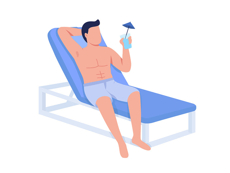 Fit body man relaxing with cocktail drink flat color vector character