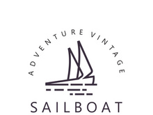 Sailboat vintage logo minimalist with wave, travel yacth or sailing boat vector design template