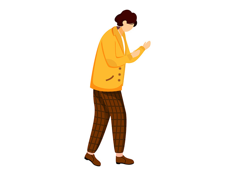 Young man in yellow jacket flat vector illustration