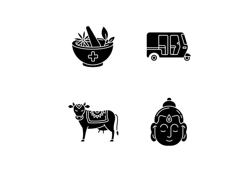 Indian culture black glyph icons set on white space