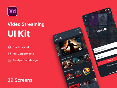 Vego Video Streaming App Adobe XD iOS UI Kit