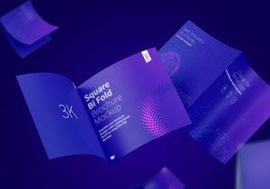 FREE Square Bi Fold Brochure Mockup, Floating 3K
