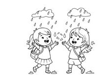 Two happy schoolgirls jumping vector illustration flat design