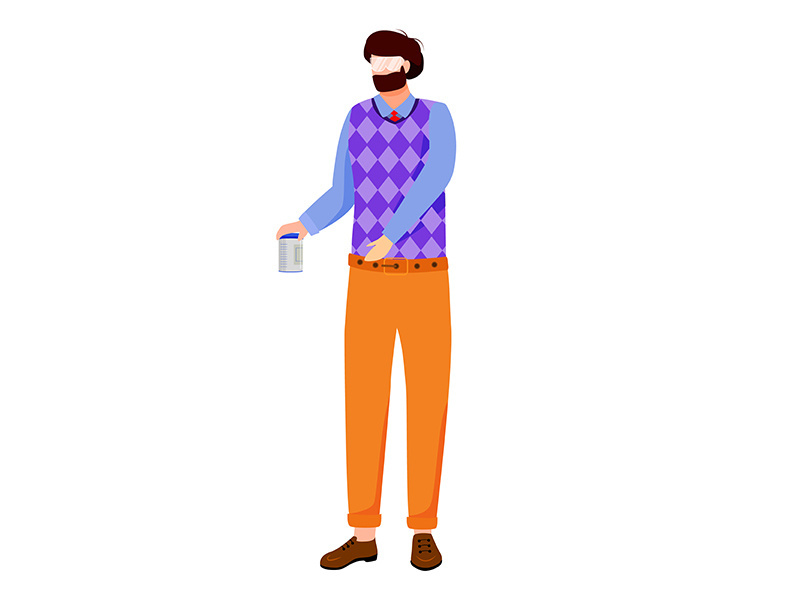 University professor with chemicals can flat vector illustration
