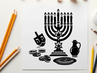 Hanukkah celebration with menorah and traditional jewish silhouette