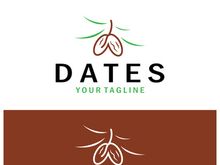 Date palm fruit plant logo design with leaves,seeds and date palm tree isolated background exotic organic plant.