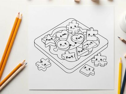 Cute puzzle pieces with faces vector illustration flat design