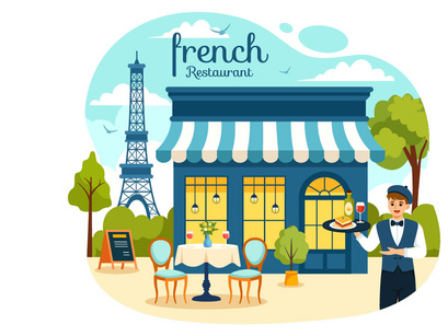 10 French Food Restaurant Illustration